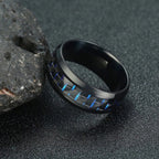 Anel Tungstenio Preta com Fibra De Carbono Azul