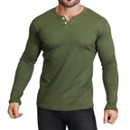 Camiseta Manga Longa Gola Henley Masculina