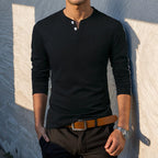 Camiseta Manga Longa Gola Henley Masculina