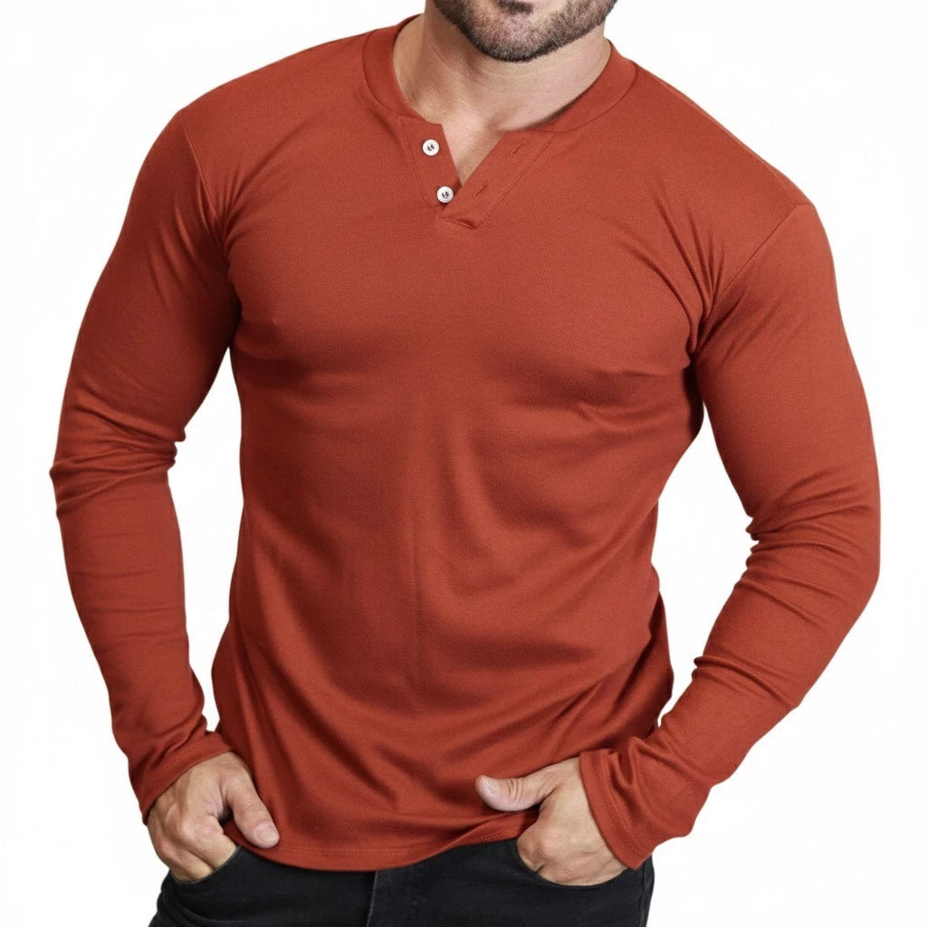 Camiseta Manga Longa Gola Henley Masculina