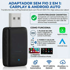 Adaptador Central Multimídia em Android ou CarPlay Auto Sem Fio PlayStore APP YouTube Netflix