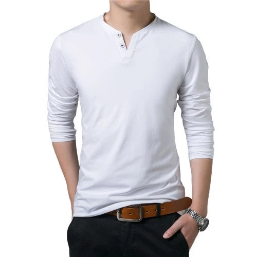 Camiseta Manga Longa Gola Henley Masculina