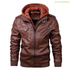 Jaqueta Masculina Com Capuz De Couro