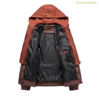 Jaqueta Masculina Com Capuz De Couro