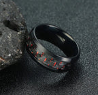 Anel Tungstenio Preta com Fibra De Carbono Azul
